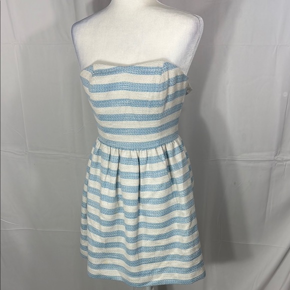 Lilly Pulitzer Striped Blue and White Strapless Dress Size 00 - Picture 1 of 9